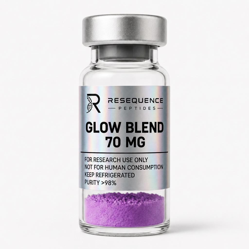 GLOW Research Blend 70 mg research vial containing GHK-Cu, BPC-157 and TB-500